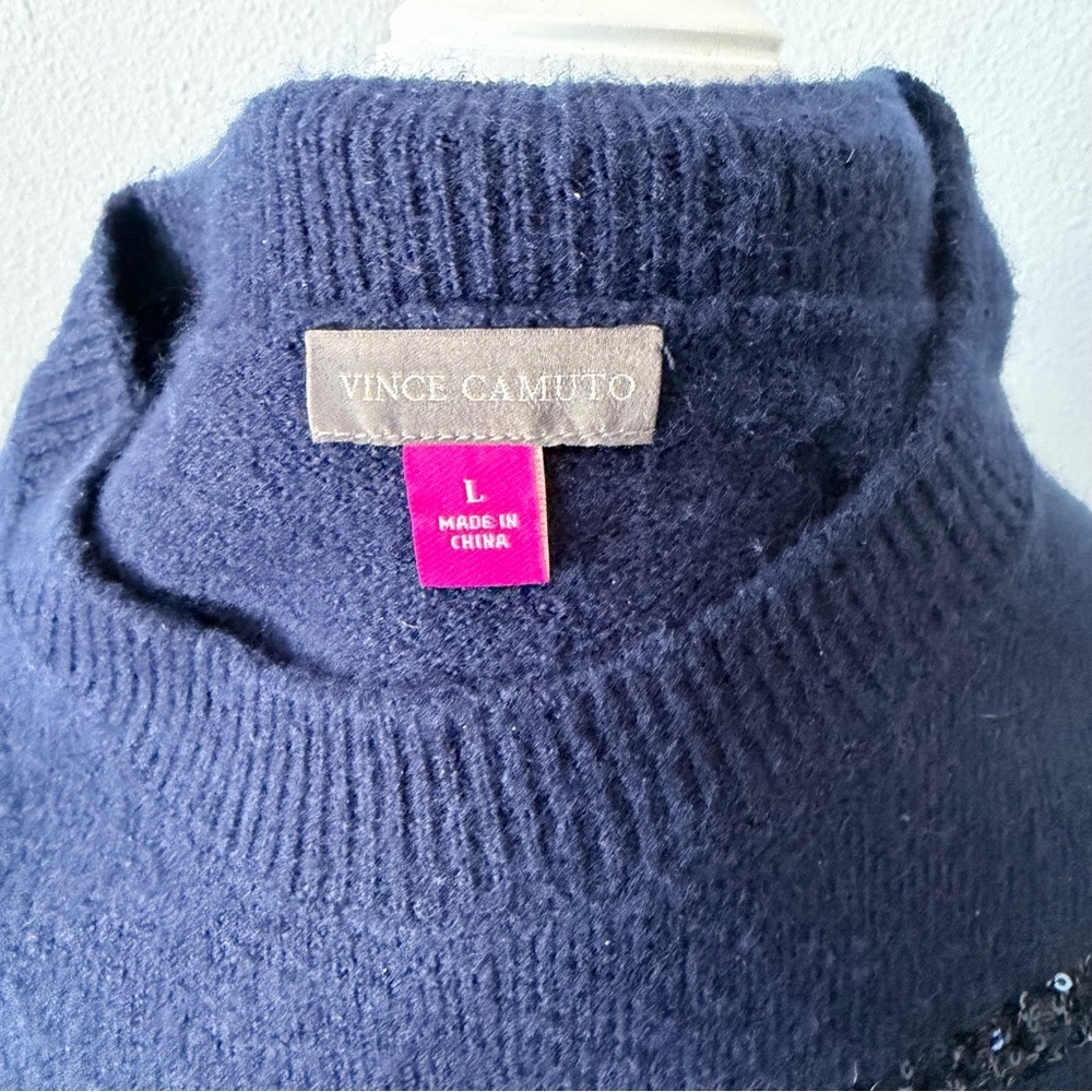 Vince Camuto Midnight Blue Sweater with Subtle Sequined Stripes - Picture 9 of 12